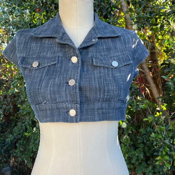 Vintage Y2K Cherish Blue Jean Short Sleeve Cropped Denim Trucker Jacket USA Made - Picture 1 of 7